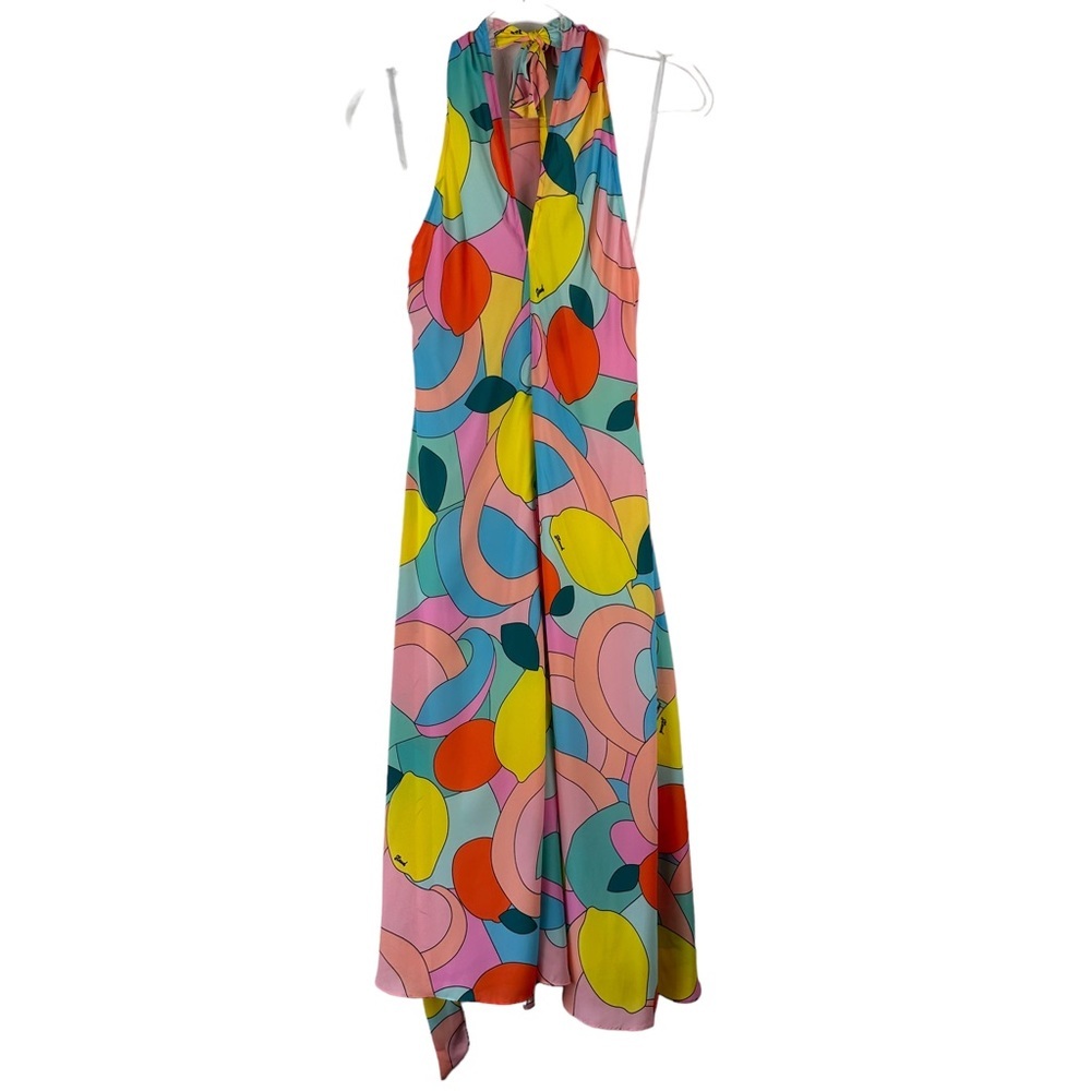 NWT Staud Sz XS Women's The Kai Midi Halter Neck Dress in Citrus Kaleidoscope - Picture 3 of 16